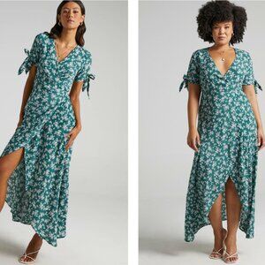 Picking it Up Wrap Maxi Dress - Green Floral L - XL